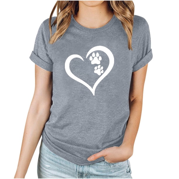 Fiudx Ofertas y Liquidaciones Camiseta Informal de Manga Corta con Cuello Redondo y Estampado Informal a La Moda para Mujer