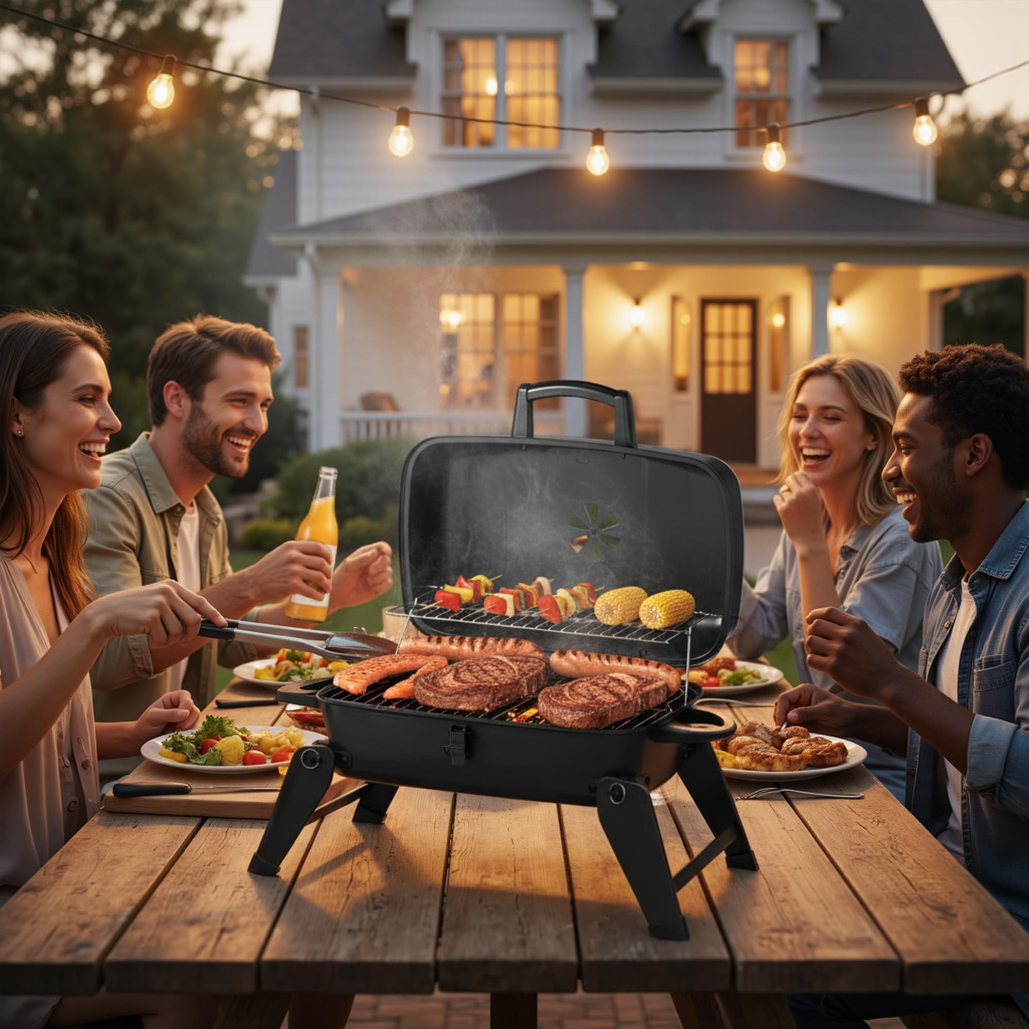 MASTER COOK Portable Charcoal Grill, Foldable BBQ Grill with Adjustable Vent for Outdoor Camping, Patio, Tailgating, Travel