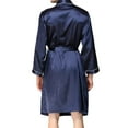 thumbnail image 3 of Multitrust Men Satin Bathrobe with Belt, Adults Contrast Color Long Sleeve V-neck Night Robe with Pockets, 3 of 4