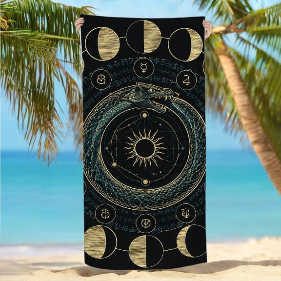 RKSupls 30x60inch Beach Towel Oversized Microfiber Beach Towel - Ouroboros Astrological Chart Print, Ultra-Soft Microfiber Ideal for Bathroom beach yoga