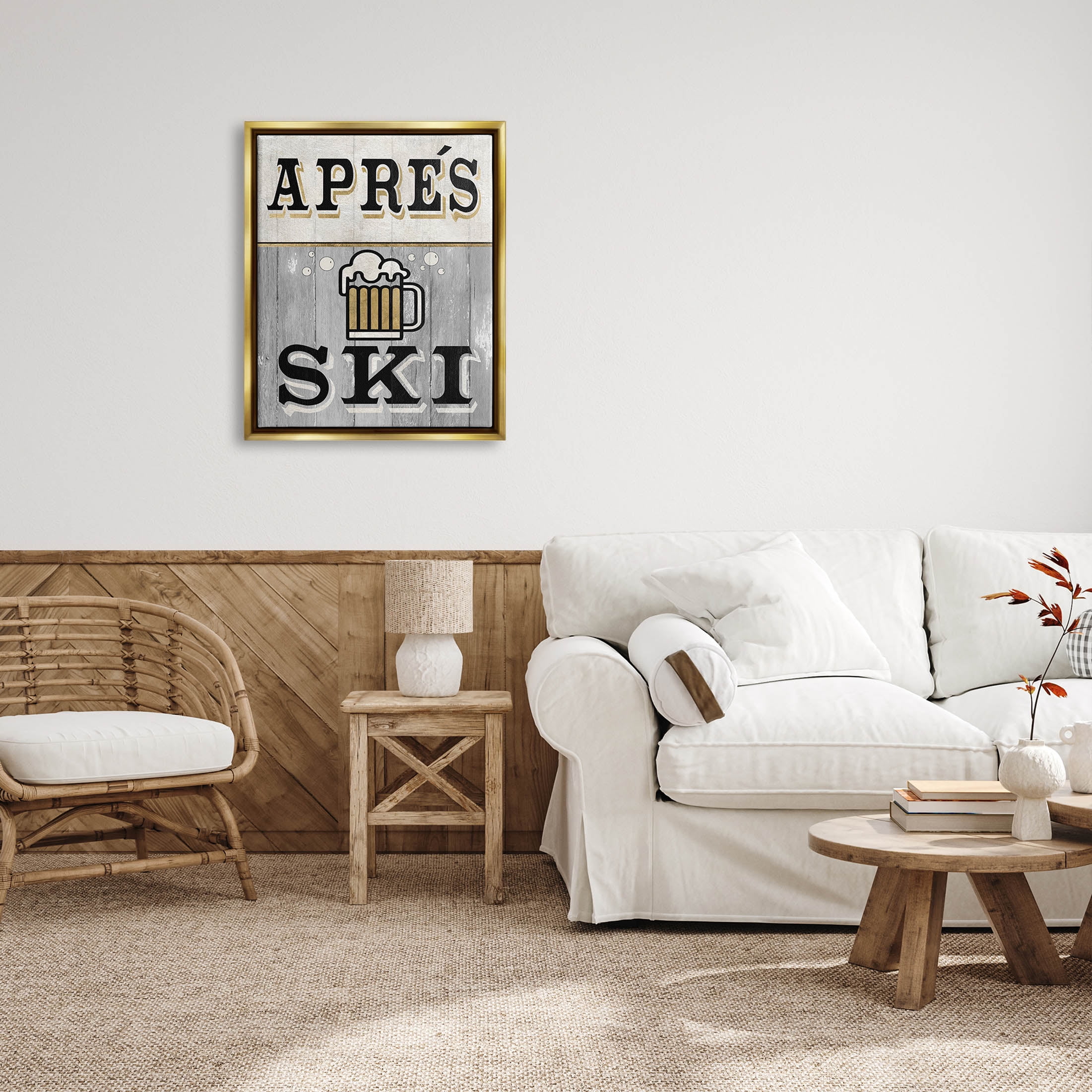 Stupell Industries Apres Ski Beer Brew Graphic Art Metallic Gold Floating Framed Canvas Print Wall Art, Design by Livi Finn