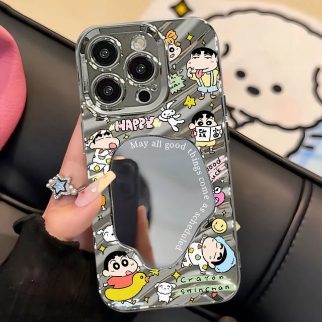 Funda de teléfono con espejo Kawaii, Crayon Shin-Chan para Iphone 15/14/13/12 Pro Max, funda de teléfono de Anime de dibujos animados, accesorios anticaída, juguete de regalo