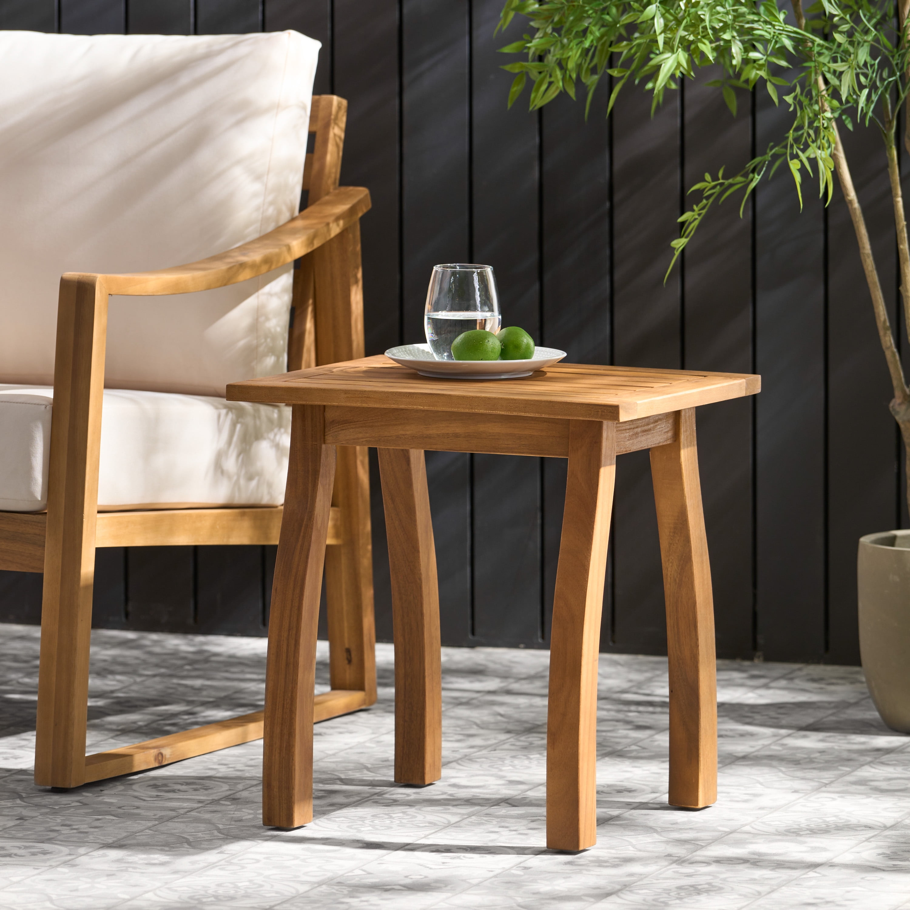 Carlo Outdoor Rectangular Acacia Wood Accent Table, Brown & Teak Finish