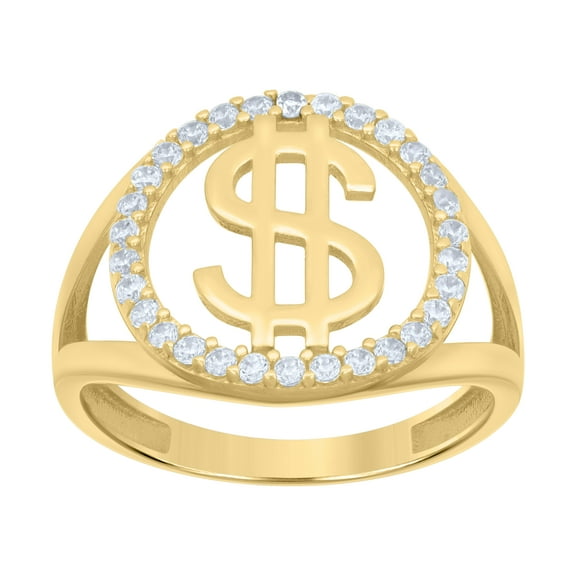 10k Yellow Gold Mens Cubic-Zirconia Dollar Sign Currency Ring