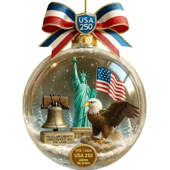 USA 250th Anniversary Christmas Snow Ornament – Patriotic Crystal Ball Decoration with Statue of Liberty and Bald Eagle – Collectible Holiday Keepsake for Tree or Display – 1776–2026
