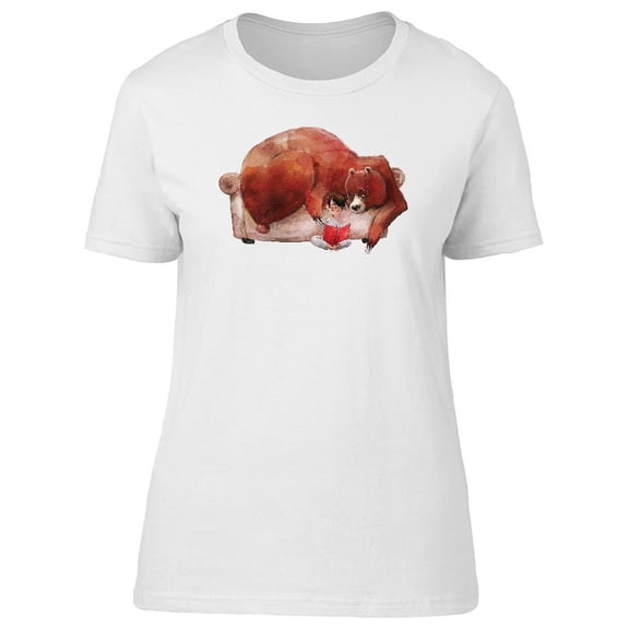 Cute Boy Reading Book With Bear T-Shirt Women -Image by Shutterstock, Female XX-Large
