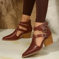 thumbnail image 4 of Mostsola Pointed Toe Heels for Women Metal Buckle Strappy Sandals Stacked Heel Pumps Shoes, 4 of 7