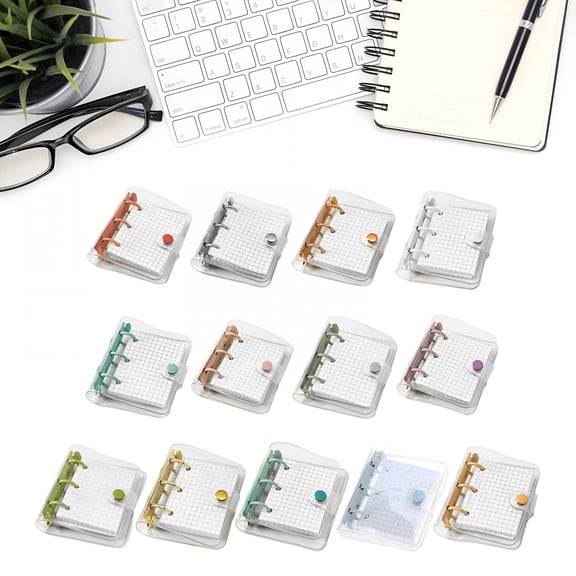 CCOCC Small Notebook Clear 3 Rings Binder Notebook Loose Leaf Notebook 80 Sheet Gridded Pocket Journal Small Planner Notepads