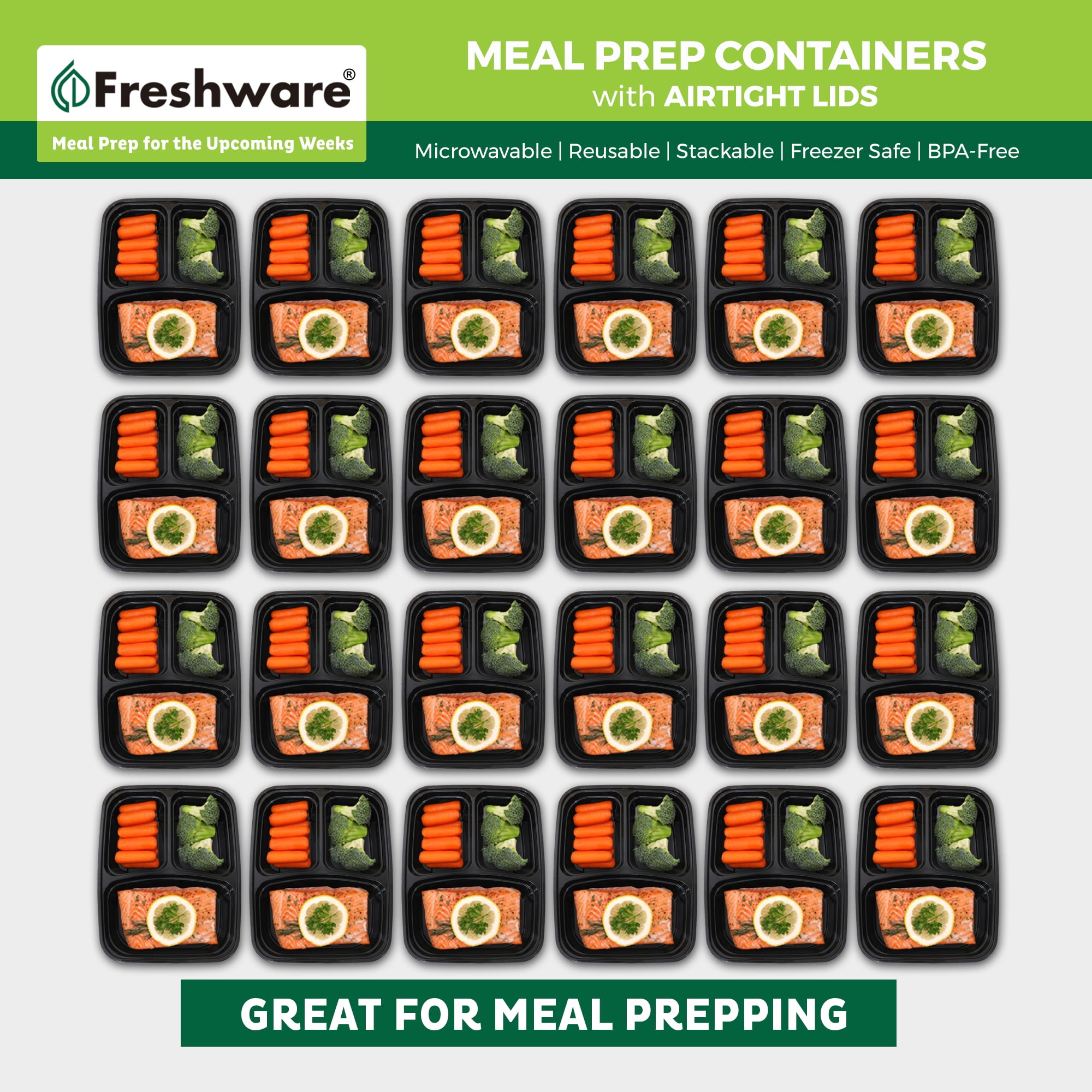 Freshware 3-Compartment Bento Box Meal Prep Containers, 150 pack