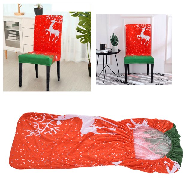 Funda para silla de Navidad de fibra de poliuretano, elástica, antiplegable, funda para silla de comedor para fiesta, vacaciones, hogar, Navidad, cervatillo