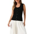 thumbnail image 4 of INSPIRE CHIC Women's Sweater Vest Square Neck Sleeveless Button Front Casual Waistcoat Tops M Black, 4 of 6