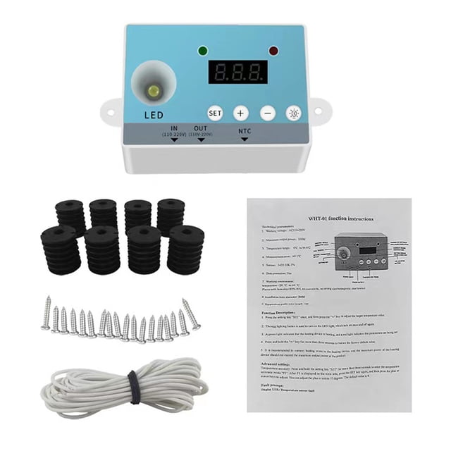 Mistaha Intelligent Temperature Controller Kit with Digital Display for DIY Incubator - HTMC-1 Set (110V-220V) - High Accuracy Control - LED Indicators - Data Protection - 100W Heating Capacity