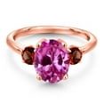 thumbnail image 3 of Gem Stone King 3.99 Ct Oval Pink Created Sapphire Red Garnet 18K Rose Gold Plated Silver Ring (Size 6), 3 of 6