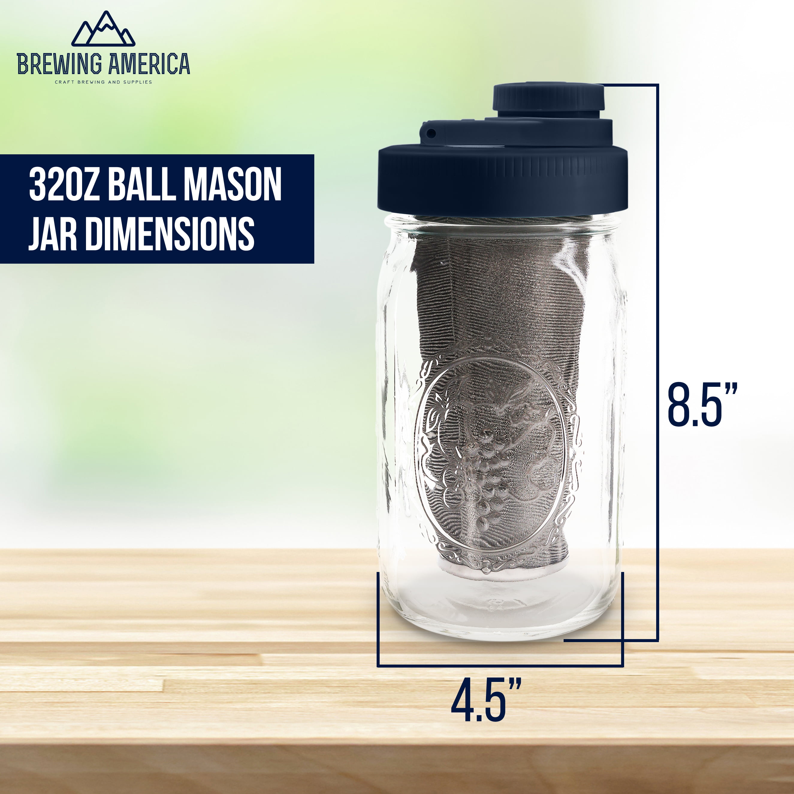 Mason Jar Cold Brew Coffee Maker 64 Oz (2 Quart) Wide Mouth Iced