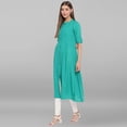thumbnail image 4 of Janasya Indian Mandarin Collar Short Sleeve Solid Green Rayon Kurta With Dupatta For Women, 4 of 8
