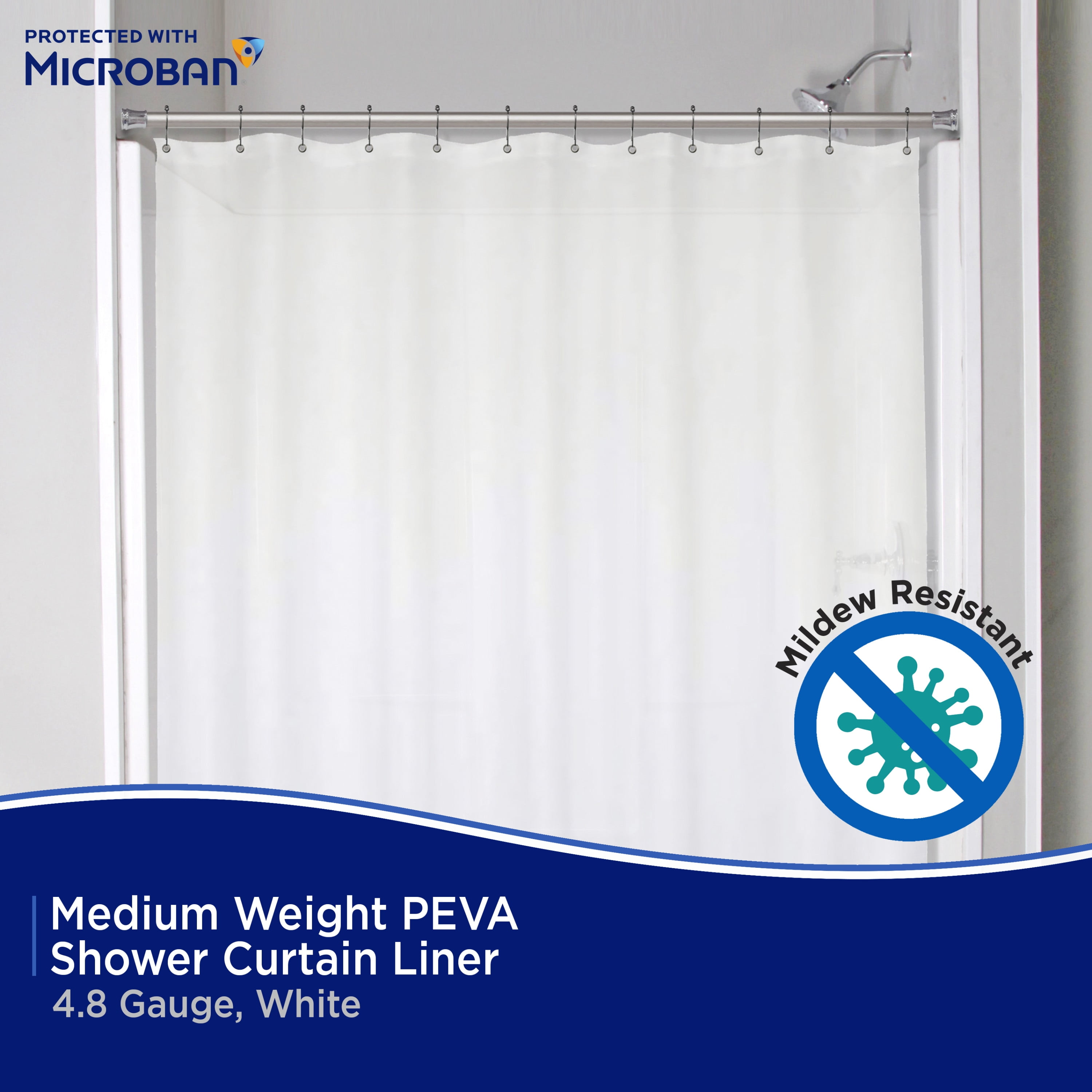 Kenney Microban Protected Medium Weight PEVA Shower Liner, 70" W x 72" H, Frosted