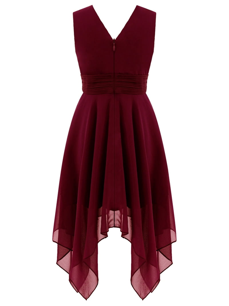 ZDHoor Girls Chiffon Wedding Birthday Party Dress Wide Shoulder Straps  Holiday Pageant Dresses Burgundy-A 12