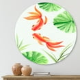 thumbnail image 2 of Designart 'The Lotus Leaves With Goldfishes' Nautical & Coastal Circle Metal Wall Art 23x23 - Disc of 23, 2 of 5