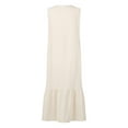 thumbnail image 5 of CHUANK Robes pour Femmes en Liquidation à Moins de 5,00 $ Robe Maxi Blanche pour Femmes Uni Col en V Sans Manches Robe à Boutons Coton Lin Longues Robes d'Été pour Femmes, 5 of 5