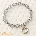 thumbnail image 4 of 555Jewelry Womens Stainless Steel Love Heart Shape Charm Thick Chain Link Adjustable Delicate Girls Bangle Bracelet, Silver & Yellow Gold, 4 of 6
