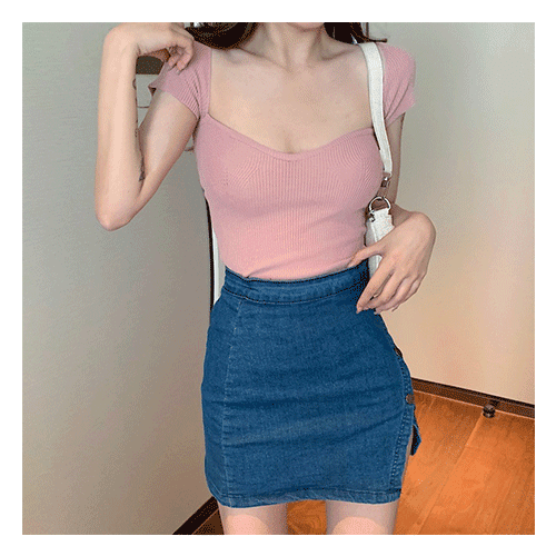 Pudcoco Women Basic Rib Knit Tops, Short Sleeve Solid Color Slim Fit T-Shirts