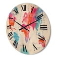 thumbnail image 3 of Designart 'World Map In Blue and Pink' Modern Wood Wall Clock, 3 of 5