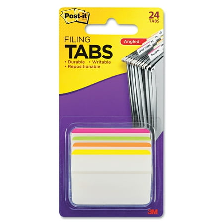 30 X 100 Tabs - Post-it Tabs Angled Tabs, 2 x 1 1/2, Striped, Assorted Brights, 24/Pack -MMM686A1BB