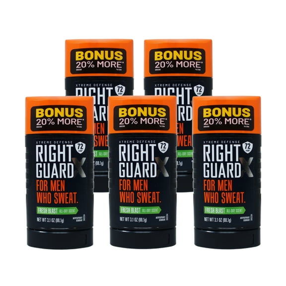 5 Pack - Right Guard Xtreme Defense Antiperspirant & Deodorant for Men Who Sweat, 72 HR, Fresh Blast Scent, 3.1oz