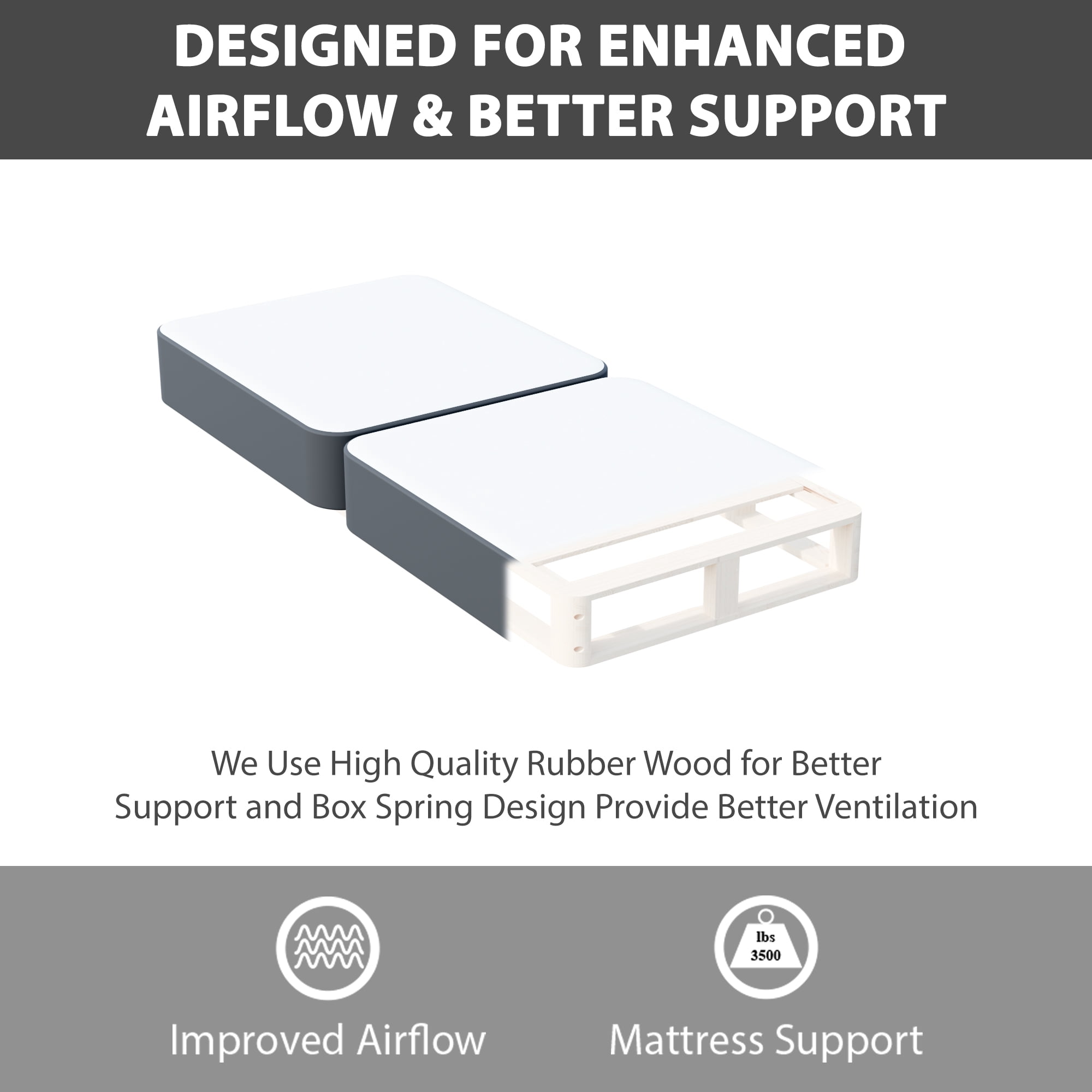 Continental Sleep, Box Spring Bed Base Twin Size, 8-Inch Wood Mattress Foundation, Quiet Noise Free, 2-Pieces Under Mattress Support BoxSpring, Fully Assembled, Black