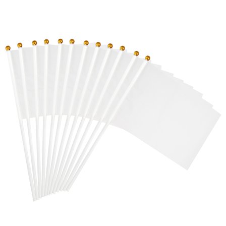 Uxcell 8x3 Inch White Blank Stick Flag, 12Pcs Handheld Solid Color Flag