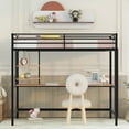 thumbnail image 2 of Twin Size Loft Bed with shelf & Desk, Metal Loft Bed Frame with Full-Length Guardrail for Kids, Teens, No Box Spring Needed, Black, 2 of 7