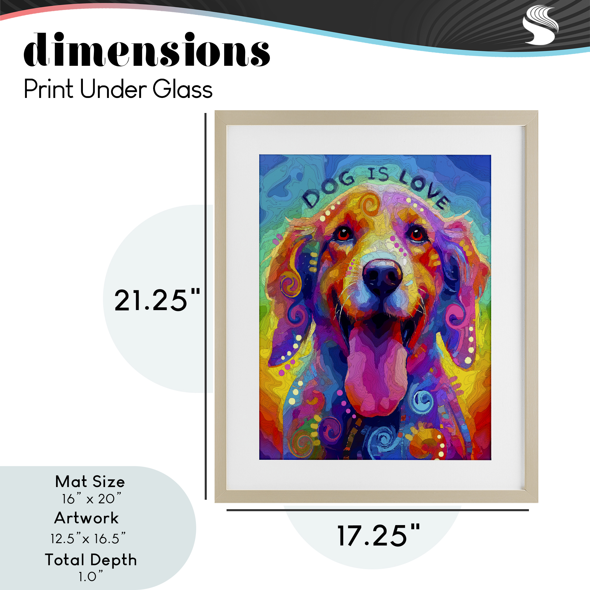 Dog Is Love Swirled Pattern Birch Framed Print Under Glass, design by Dean Russo- Evolution Collection