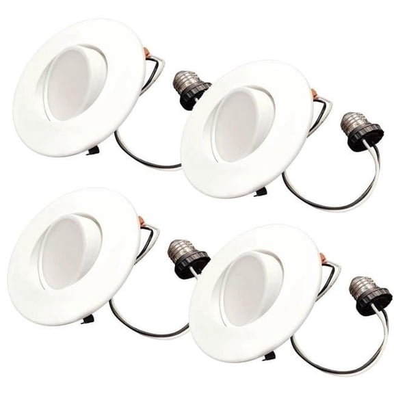Bulbrite Pack of (4) 14 Watt Adjustable 5/6'' Integrated LED Recessed Downlight with E26 Quick Connect Adaptor and Gimbal  3000K Soft White Light  1100 Lumens