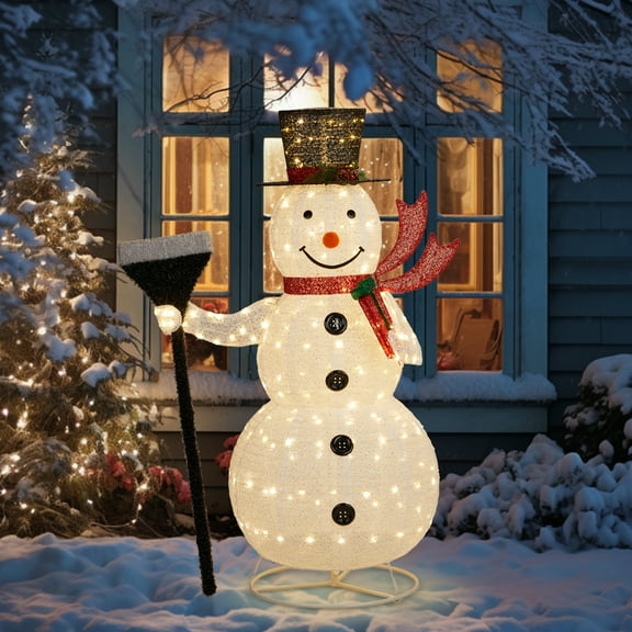 Ktaxon 5FT Snowman Christmas Lighted Snowman with Broom Outdoor Decoration for Holiday Lawn Garden Party,Pop-up