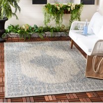 SAFAVIEH Courtyard Delbet Medallion Indoor/Outdoor Area Rug, Grey/Navy, 4' x 5'7"