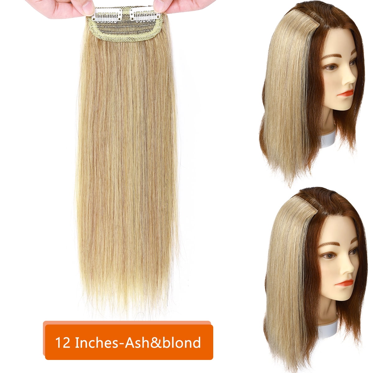 SEGO Thick Clip in Mini Human Hair Extensions for Women Adding Hair Volume Seamless Short Straight Clip in Human Hair Pad Hairpieces Topper for Thinning Hair