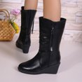 thumbnail image 4 of Women's Slip on Mid Calf Boots, Fall Winter Platform Wedge Slouch Casual Boots with Breathable Lining and Cushion Sole, Trendy Footwear for Daily Leisure, 4 of 7