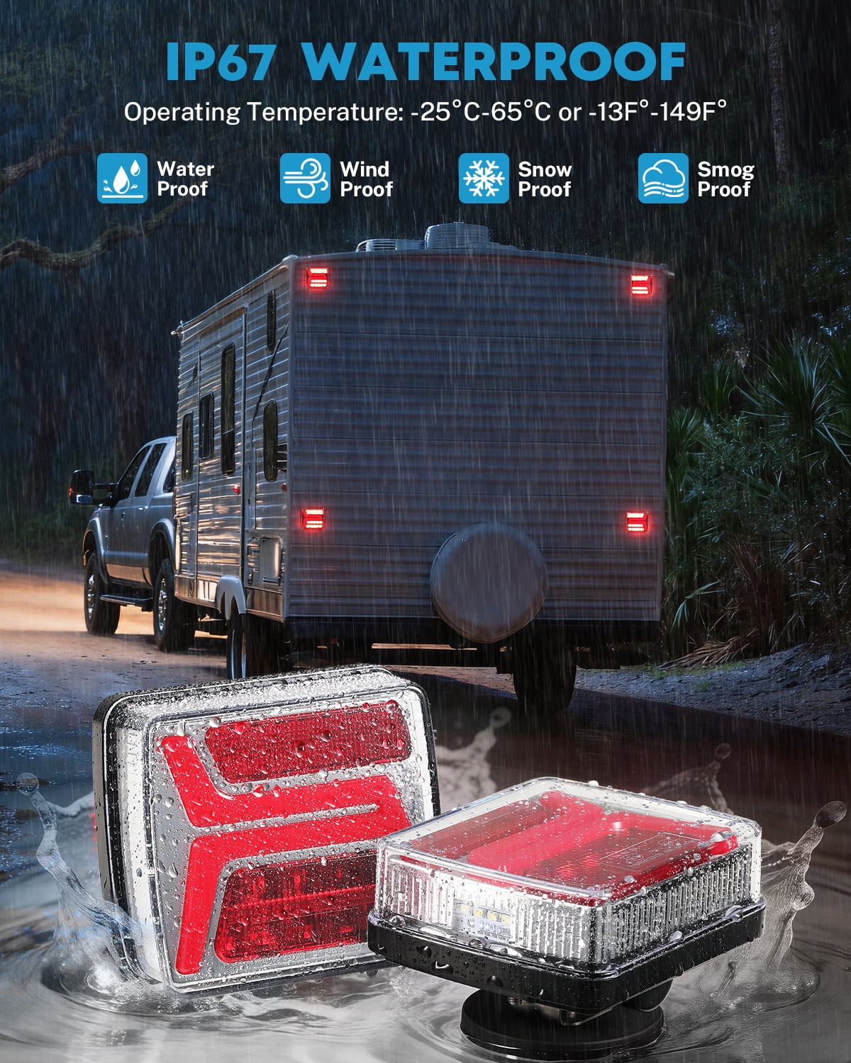Kohree Wireless Trailer Lights Magnetic, 328 FT Signal Synchronization, Rechargeable Wireless Trailer Tow Lights LED Kit, IP67 Waterproof, 10-Hour Battery Life for Towing Truck Camper RV Boat