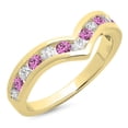 thumbnail image 1 of Dazzlingrock Collection 14K Round Pink Sapphire & White Diamond Wedding Stackable Band Guard Chevron Ring, Yellow Gold, Size 6, 1 of 1