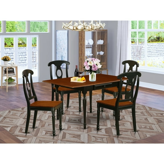 Medieval Dining Set - 5 Piece Wood Table & Chair Set - Kitchen Table with Drop Leaves & Storage - Black Cherry Finish