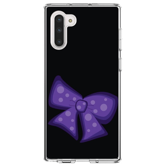 DistinctInk Clear Shockproof Hybrid Case for Samsung Galaxy Note 10 (6.3" Screen) - TPU Bumper, Acrylic Back, Tempered Glass Screen Protector - Purple Black Bow Ribbon - Cartoon Bows / Ribbons