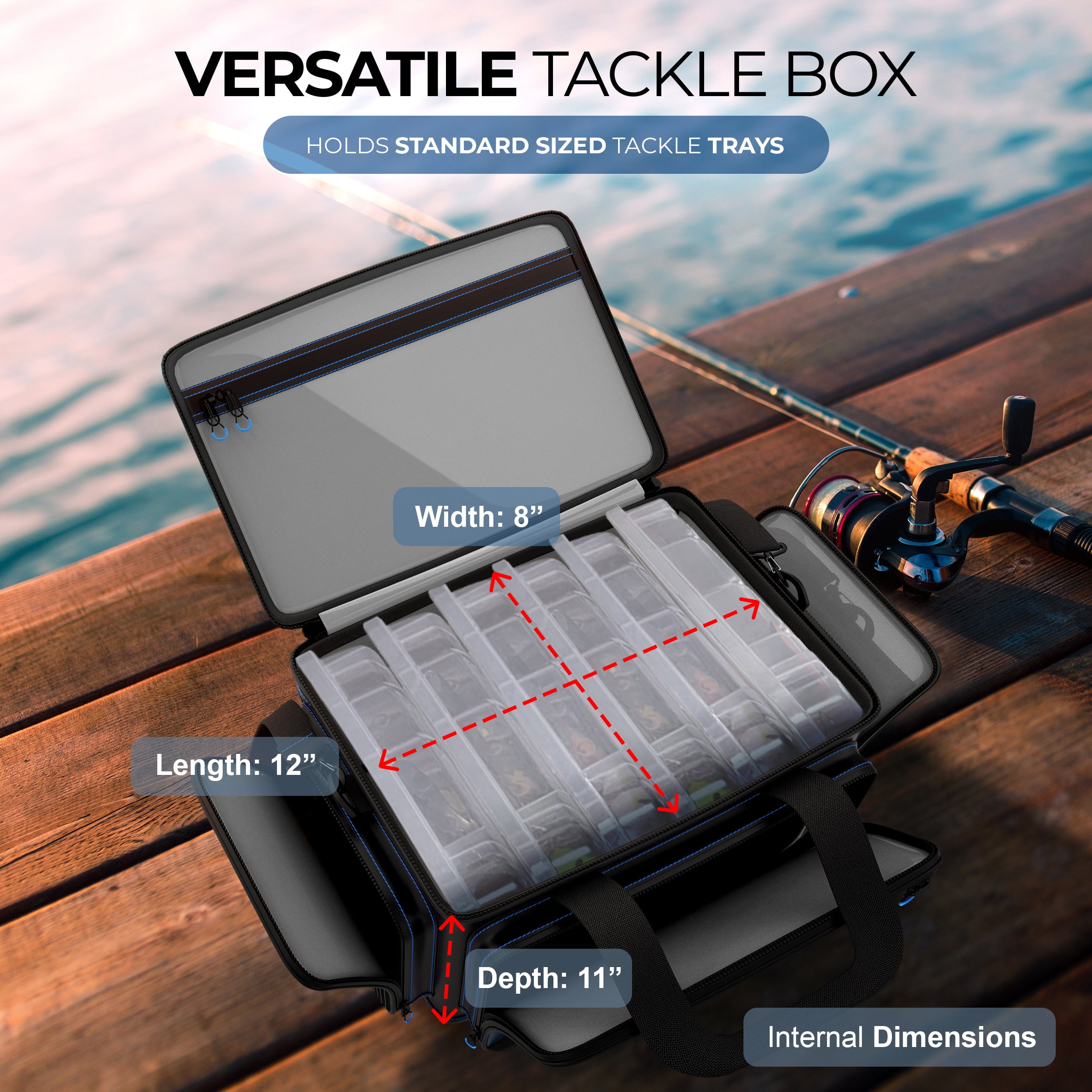 Reaction Tackle Fishing Tackle Bag – Salt Water Resistant Tackle Box Bag, 1000D PVC Waterproof Material, Durable Liner, Removable Dividers, for 3600 Trays, Medium Bag