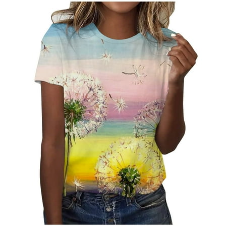 

kakina CMSX Shirts for Women Oversize Summer Casual Short Sleeve Round Neck Printed Sleeve Tops Loose Blouse Blouse Pullover Shirts Yellow XL