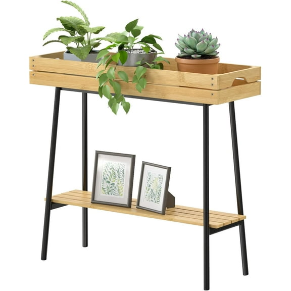 Bamboo Plant Stand Indoor, 2 Tier Small Plant Table, Tall Plant Stand for Indoor Plants, Window Sill Plant Shelf, Flower Pot Holder Plant Bench Plant Rack for Living Room Outdoor, White