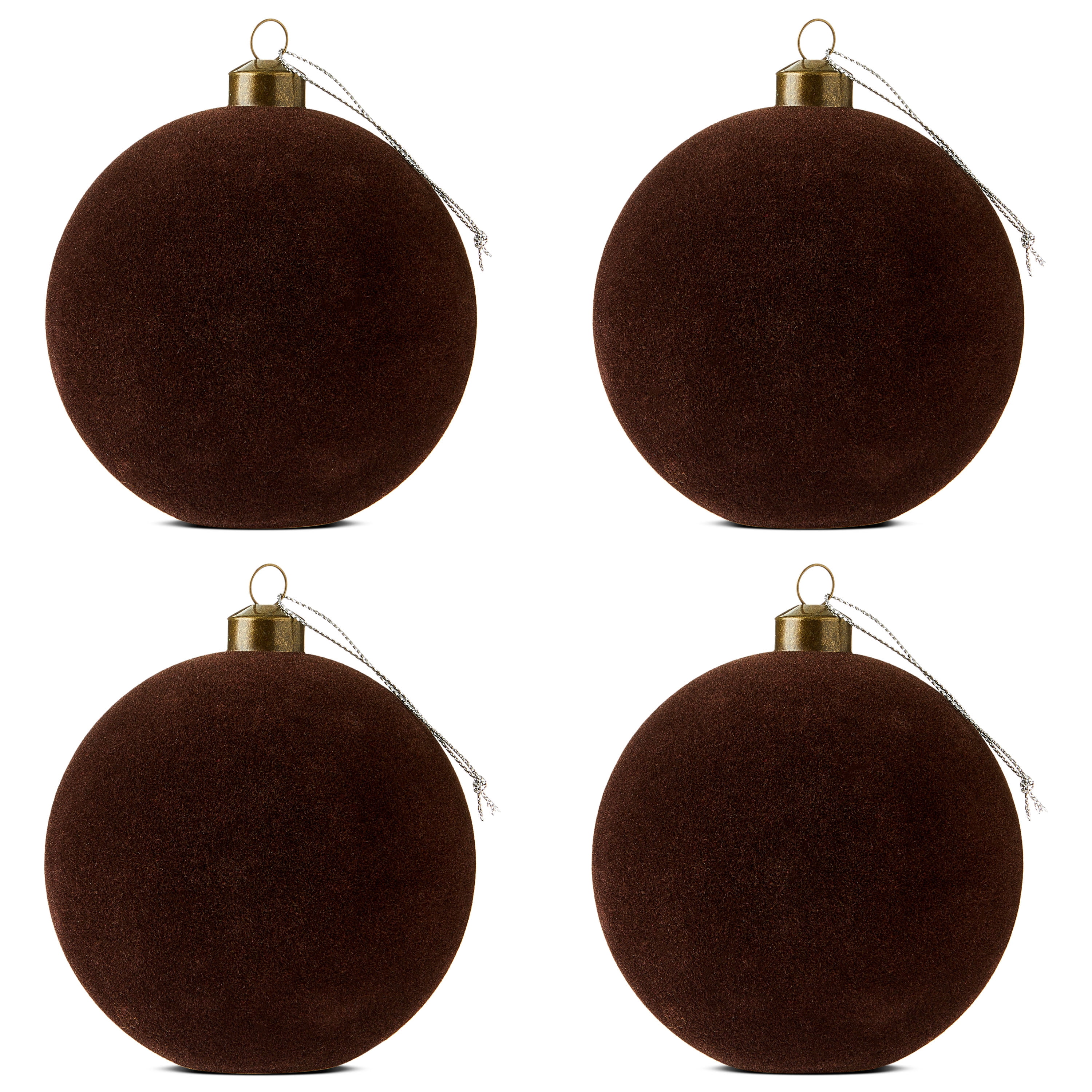 4 Count Dark Brown Velvet-Feel Ball Christmas Ornaments, 4.5", by Holiday Time