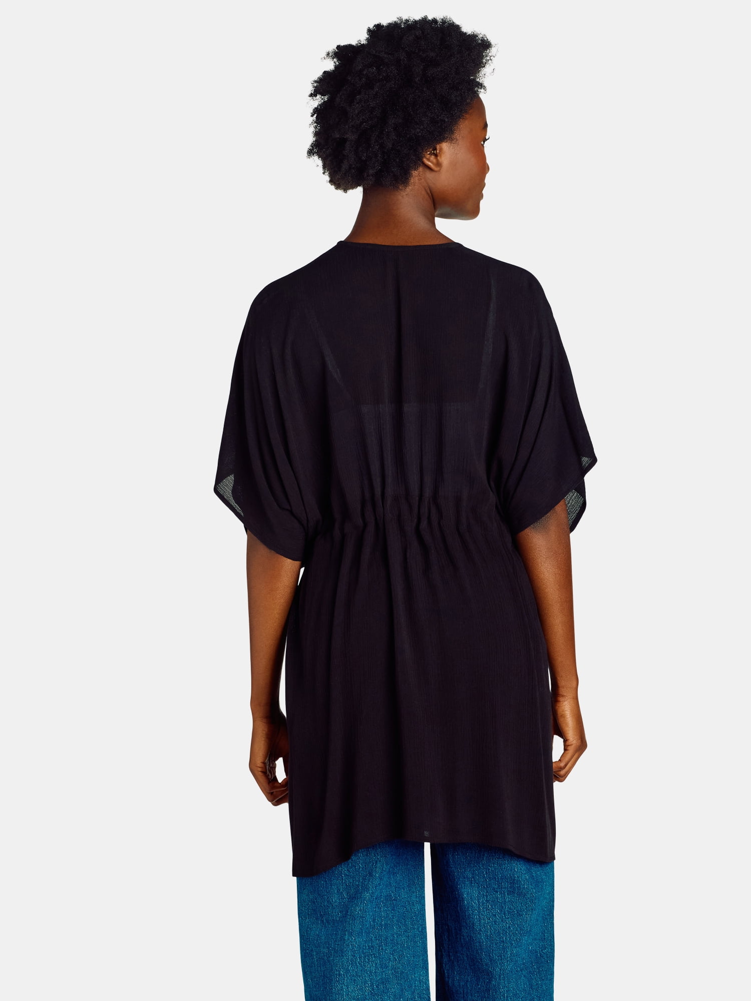 Time and Tru Women's Rayon Ruched Tie Front Solid, XXL/XXXL, Black Soot