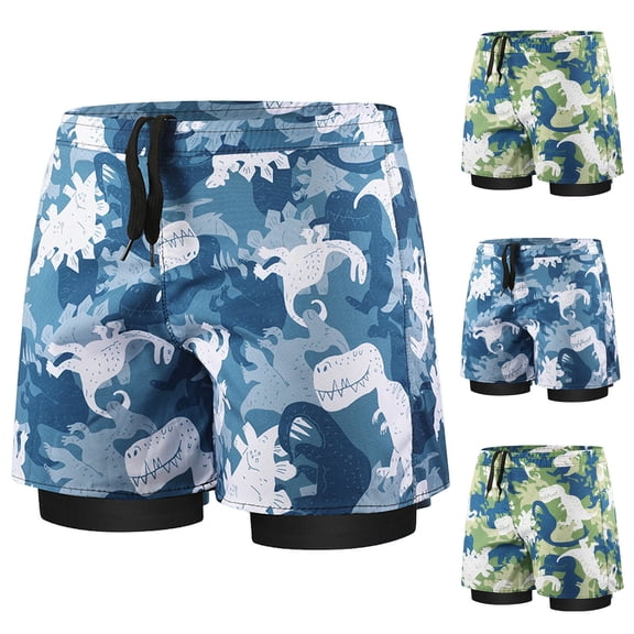 Eltusu Boys Swim Trunks, Holiday Hawaiian Elastic Waistband Summer Board Shorts with Pockets Blue Size 10-12T