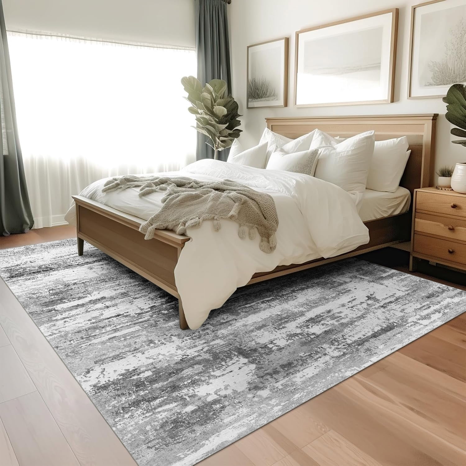 BERTHMEER 8'x10' Area Rugs for Living Room Large Abstract Bedroom Dining Room Modern Machine Washable Non-slip Rugs,Gray