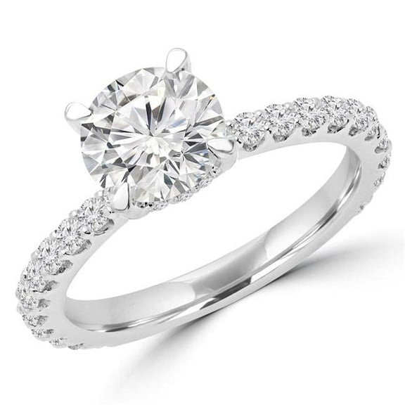 Majesty Diamonds MD190008-5 2.1 CTW Round Diamond Solitaire with Accents Engagement Ring in 14K White Gold - Size 5