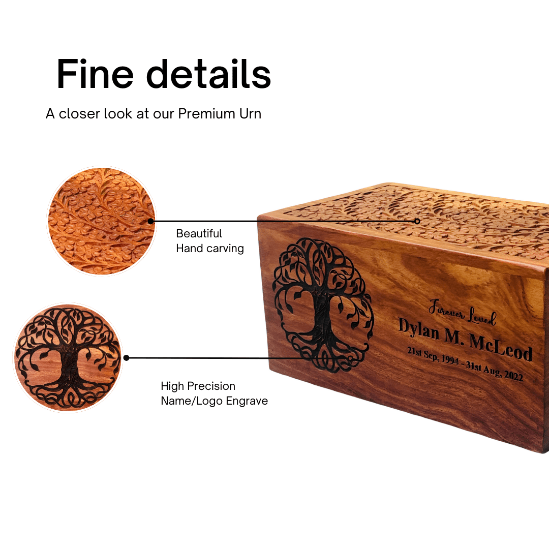 Tree of Life urn, handmade rosewood cremation urn box for human ashes, beautiful keepsake memorial urn box for ashes